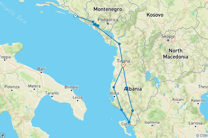 Carte du circuit Premium Albanie et Monténégro (14 destinations)