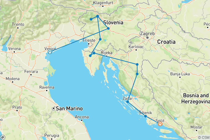 Carte du circuit Premium Venice to Split (14 destinations)