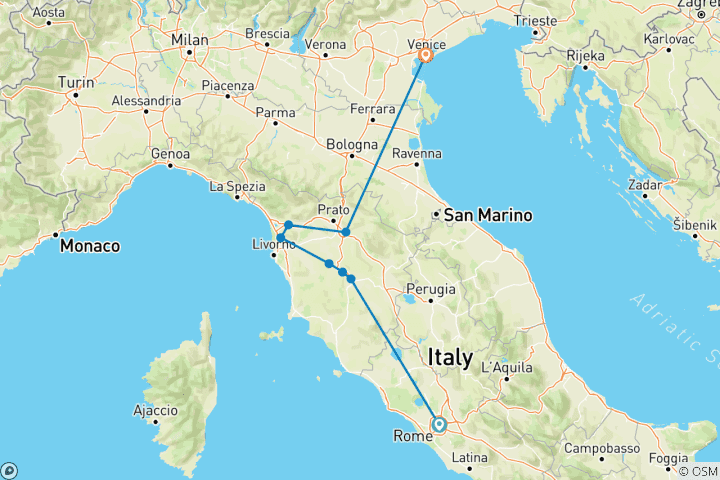 Carte du circuit Premium Rome to Venice (8 destinations)
