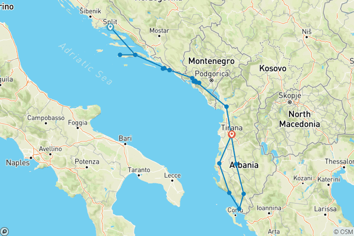 Map of Premium Croatia, Montenegro and Albania (20 destinations)