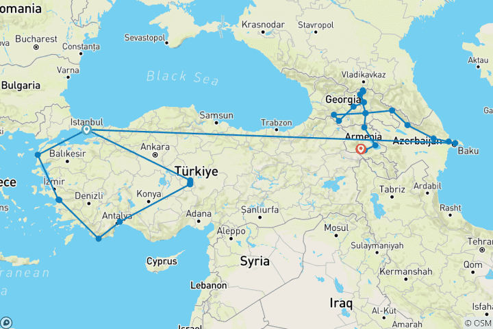 Map of Premium Turkey & the Caucasus (43 destinations)