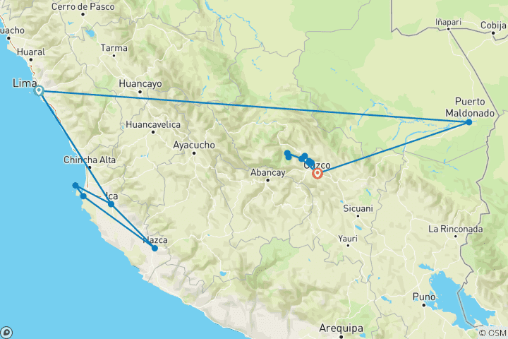 Karte von Premium Peru mit Inka-Trail (einschließlich Paracas National Reserve)