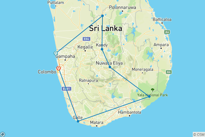 Map of Premium Sri Lanka in Depth (7 destinations)