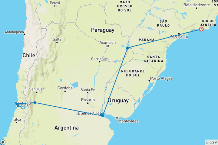 Karte von Premium Chile, Argentinien & Brasilien (12 Destinationen)