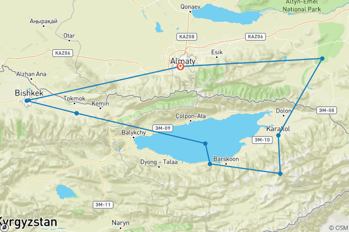 Mapa de Premium Kazajstán y Kirguistán (9 destinations)