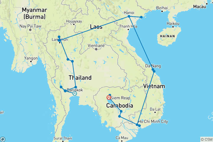 Carte du circuit Premium Asie du Sud-Est en profondeur (29 destinations)