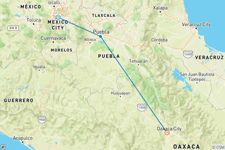 Kaart van Premium – van Mexico-Stad naar Oaxaca (6 bestemmingen)