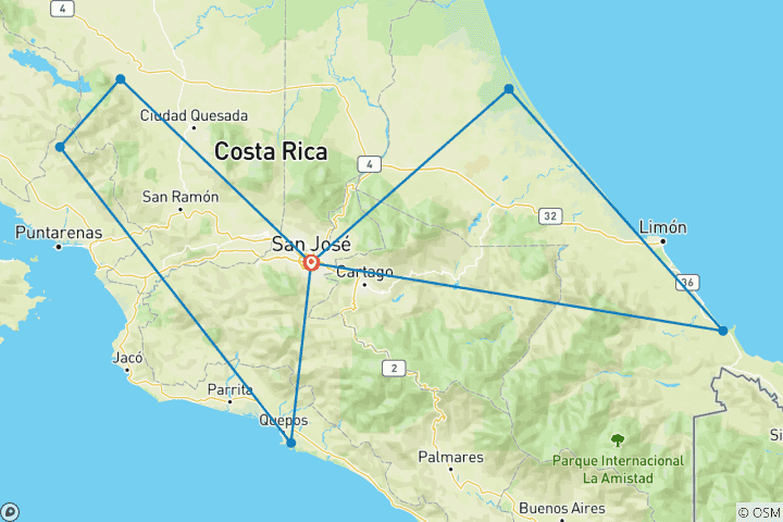 Carte du circuit Premium Costa Rica en profondeur