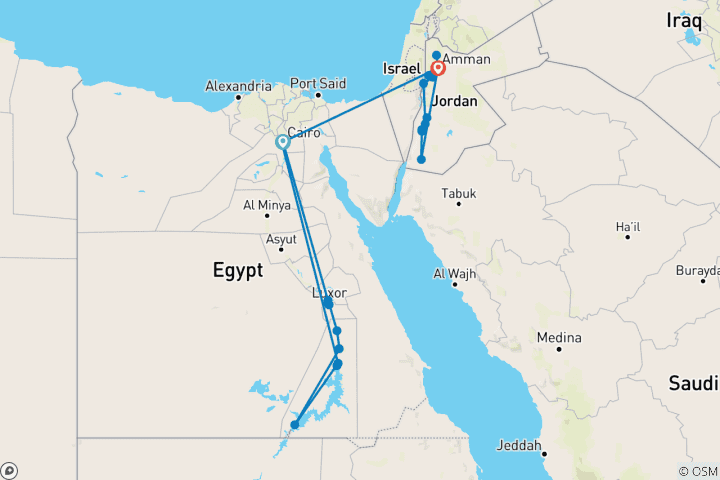 Map of Premium Egypt & Jordan (25 destinations)