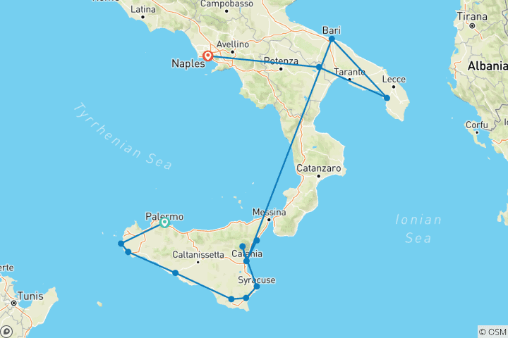 Carte du circuit Premium Sicilia et Puglia (15 destinations)