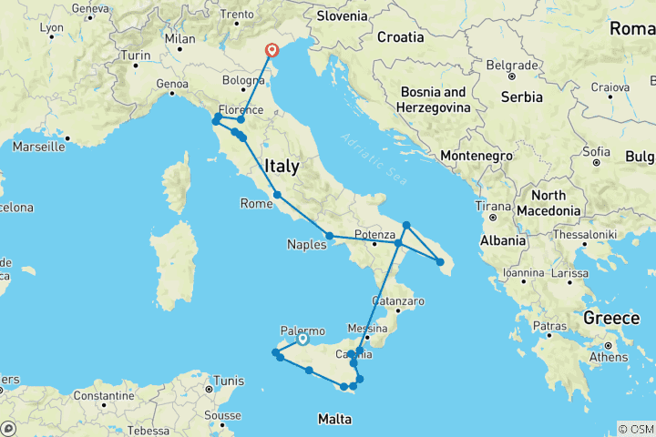 Map of Premium Sicily and Italy in Depth (23 destinations)