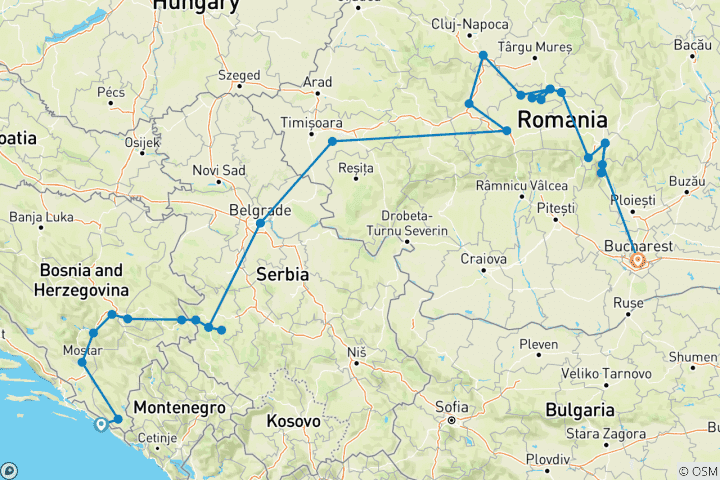 Map of Premium Dubrovnik to Bucharest (28 destinations)