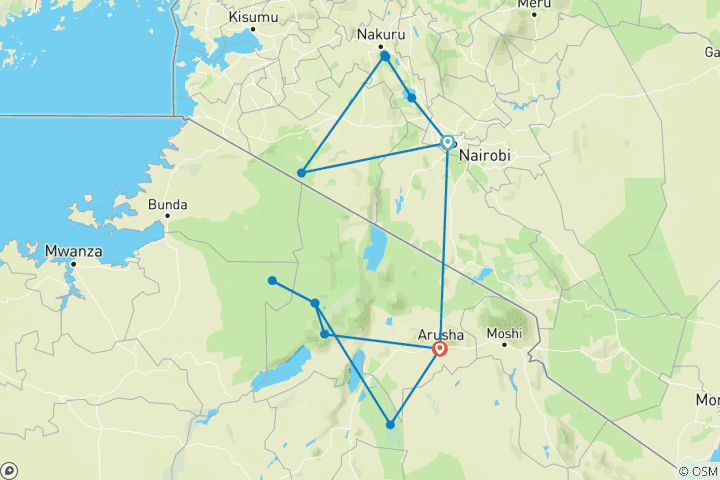 Map of Premium Kenya & Tanzania (13 destinations)