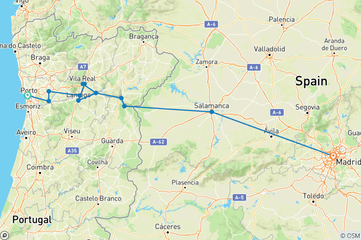 Map of Douro Delights Porto → Madrid (2028)