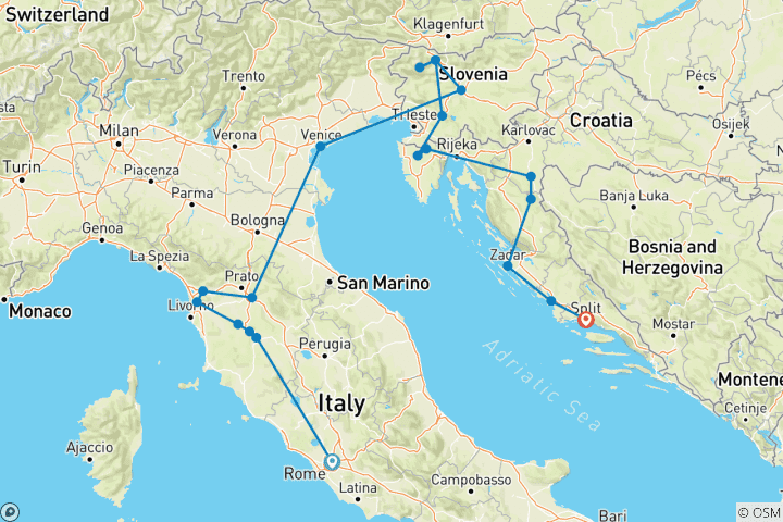 Carte du circuit Premium Rome to Split (including Sibenik)