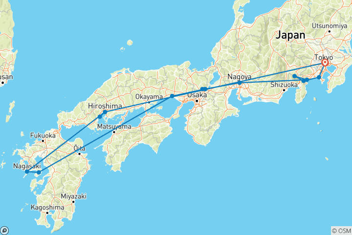 Karte von Kyushu - 17 Tage Erlebnisreise