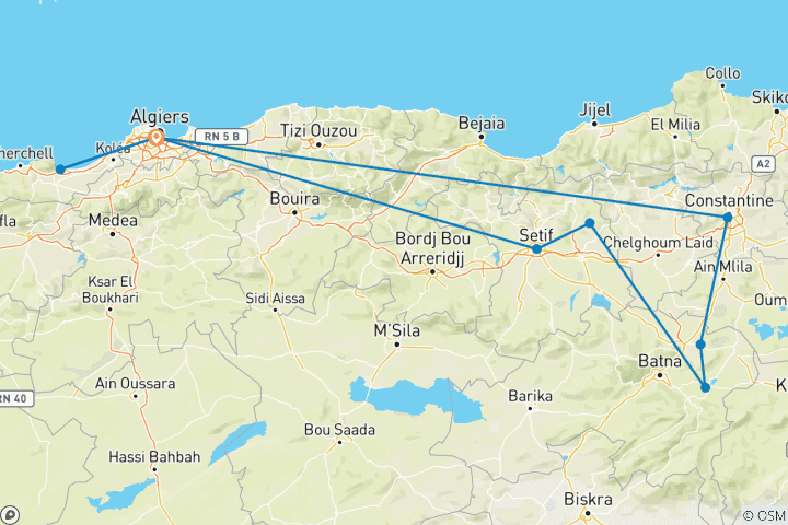 Mapa de El mejor tour personalizado de 7 días por Argelia con guía privado y hoteles de 4 estrellas