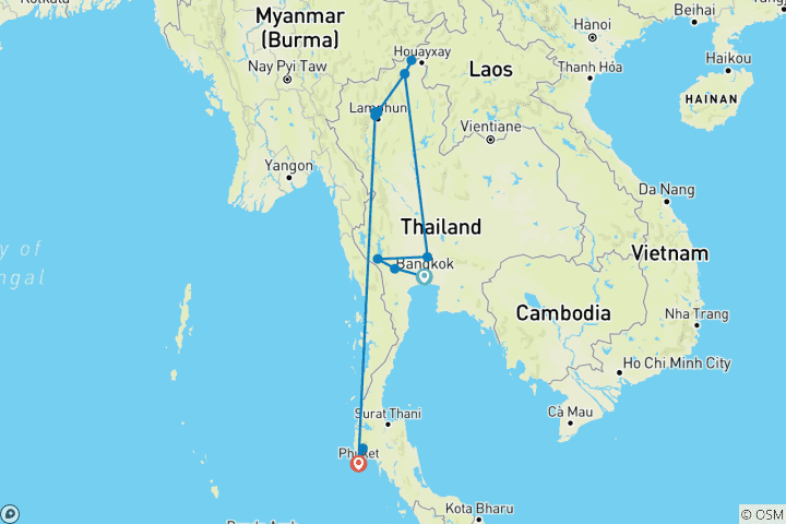 Kaart van Klassiek Thailand – Kleine groep (Kleine groepen, inclusief Phuket)