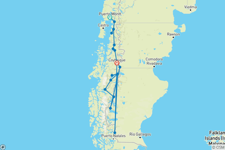 Carte du circuit Chili - La Carretera Austral dans son intégralité, en toute liberté (21 jours)