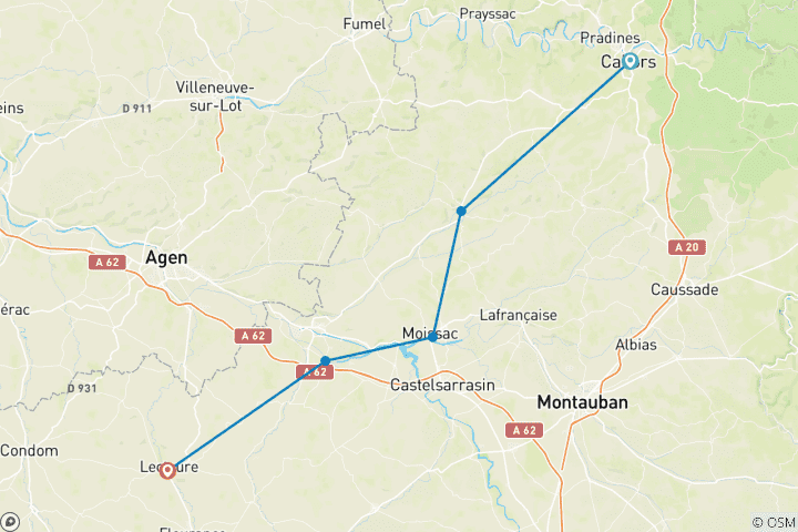 Karte von Der Jakobsweg, von Cahors nach Lectoure (8 Tage)