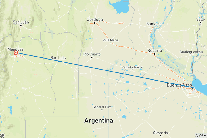 Kaart van Argentinië: Buenos Aires & Mendoza: stad, wijn en bergen – 7 dagen