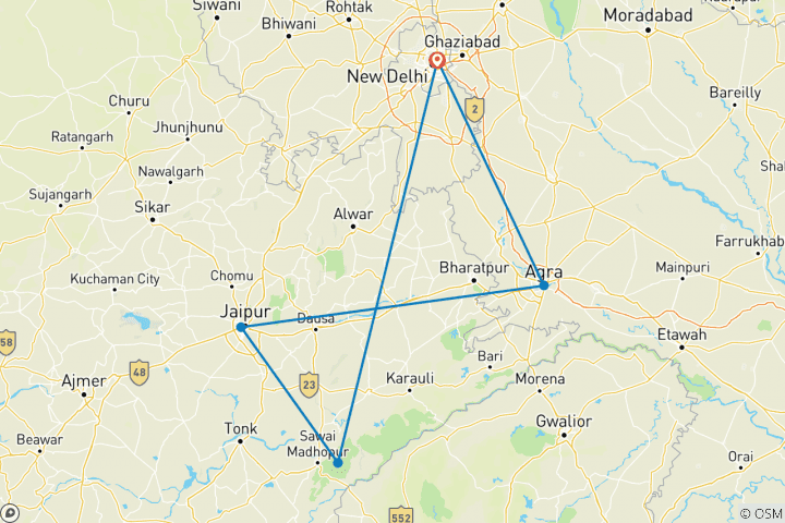 Map of Golden Triangle & Tigers - 10 days