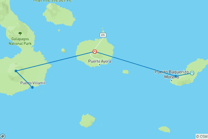 Map of Galapagos Experience (from San Cristóbal Island to Santa Cruz Island)