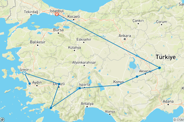 Carte du circuit Les trésors de la Turquie : Istanbul, l'ancienne Éphèse et la Cappadoce (2027)