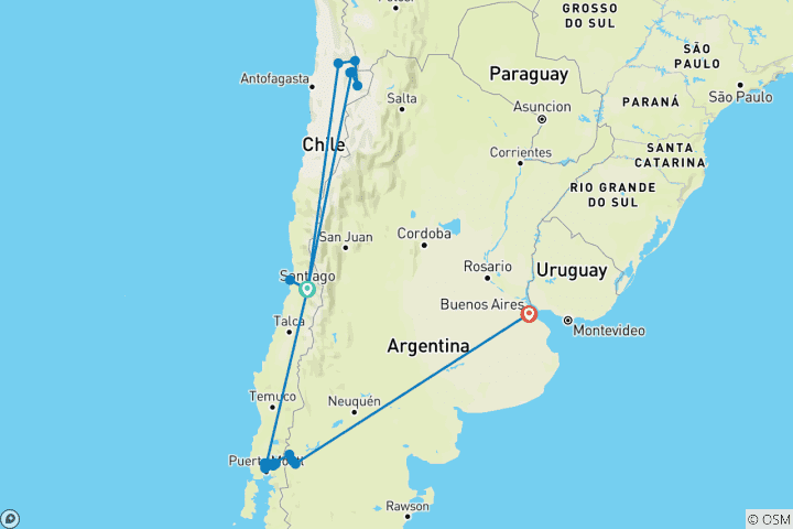 Mapa de Chile y el norte de la Patagonia a fondo con el Atacama