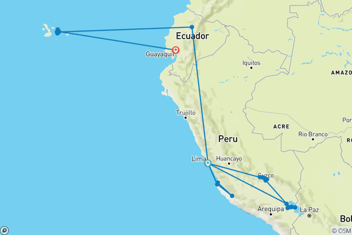Map of Legacy of the Incas with Galápagos Land Adventure