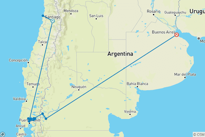 Karte von Chile und Nordpatagonien im Detail