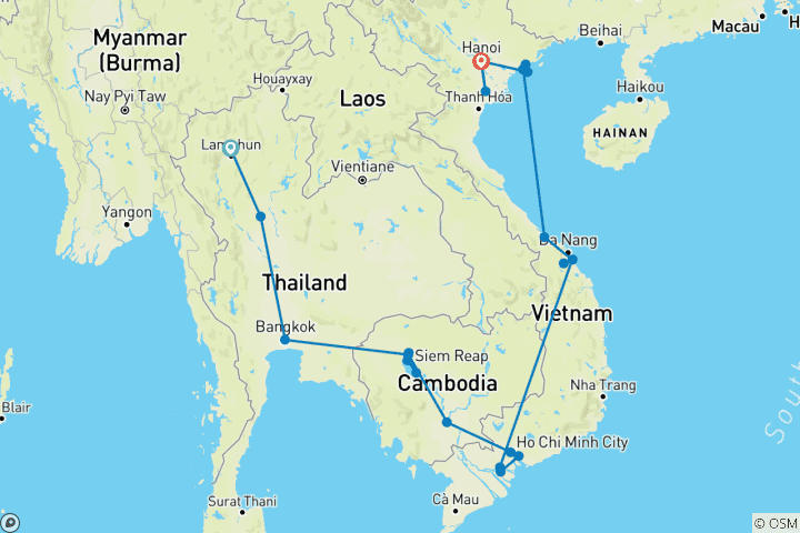 Kaart van Gewoon Zuidoost-Azië: van Chiang Mai naar Hanoi