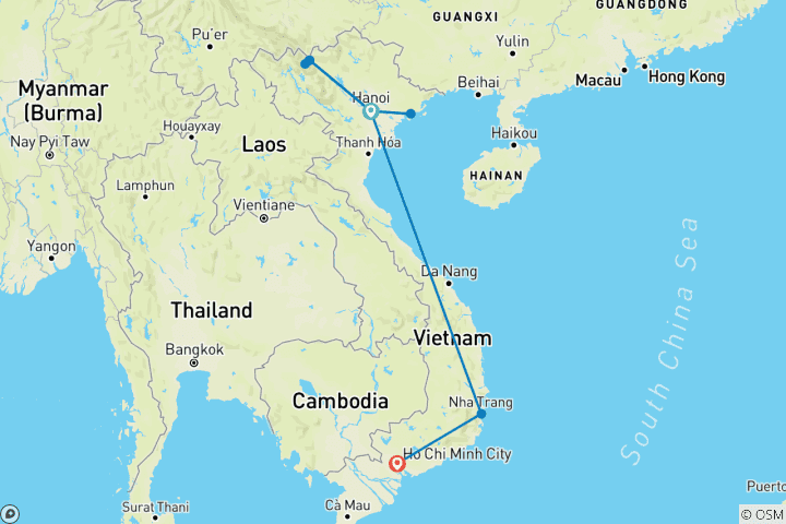 Kaart van Luxe Vietnam: Bergen, baaien en stranden – 12 dagen