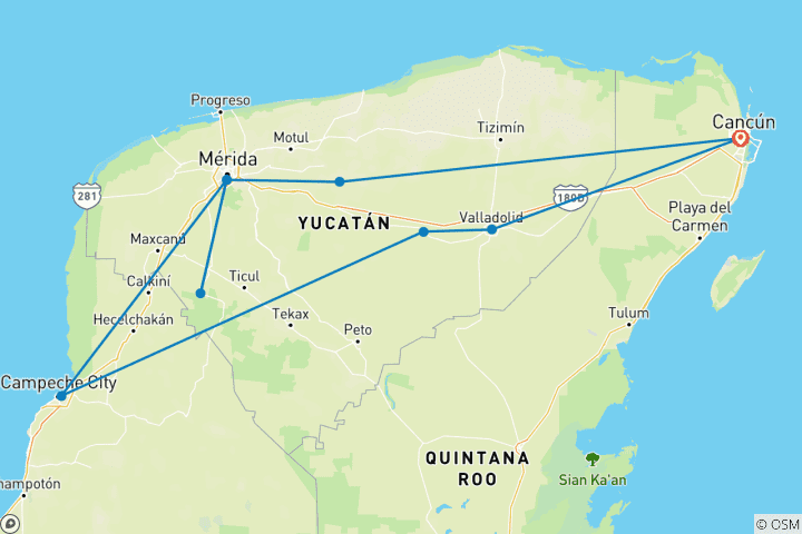 Map of Mayan Treasures by Mayan Train, French-speaking guide