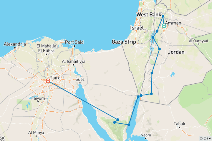 Map of Jordan & Egypt Express (15 destinations)