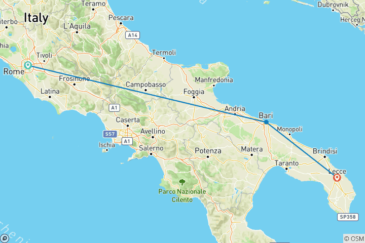 Map of A Culinary Escape from Rome to Puglia
