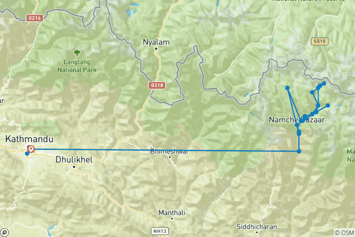 Carte du circuit Trek épique au camp de base de l'Everest pour les 18-35 ans