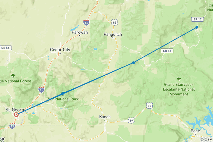 Karte von Wandern und zelten in Utah (6 Destinationen)