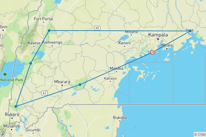 Map of 18 to 35s Essential Uganda: Gorillas and Chimps (7 destinations)