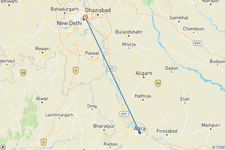 Map of Explore Sankisa and the Taj Mahal from Delhi on a 3-Day Private Car Tour