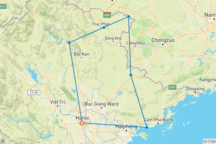 Carte du circuit Circuit en groupe au départ de Hanoï : Aventure en Jeep tout-terrain dans le nord du Vietnam – 8 jours et 7 nuits