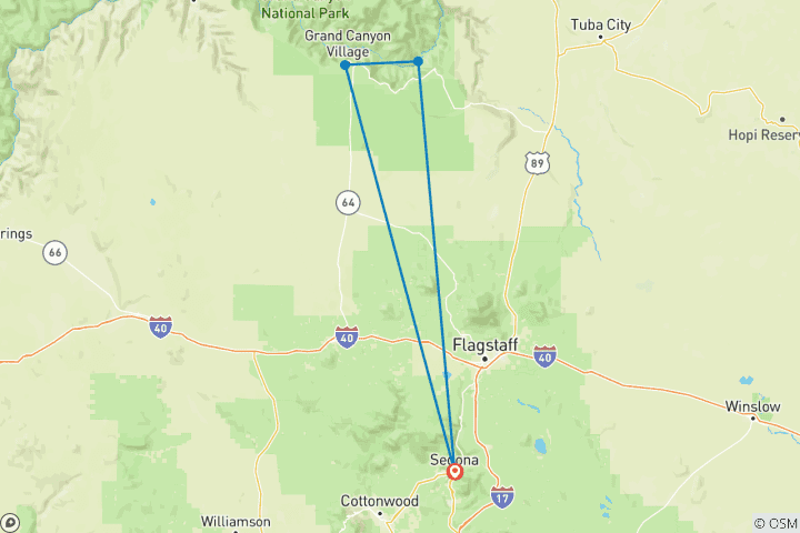 Map of Hiking in Sedona and the Grand Canyon (4 destinations)