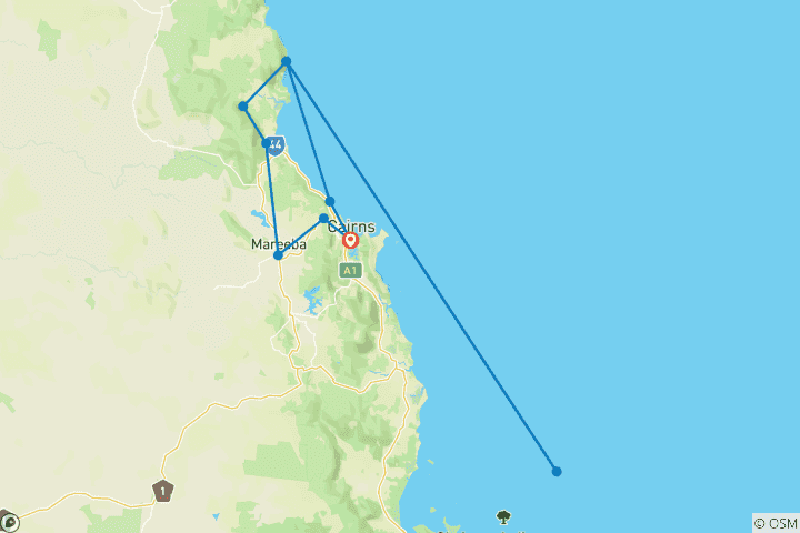 Karte von Daintree & Cape Tribulation Abenteuer (einschließlich Mareeba)