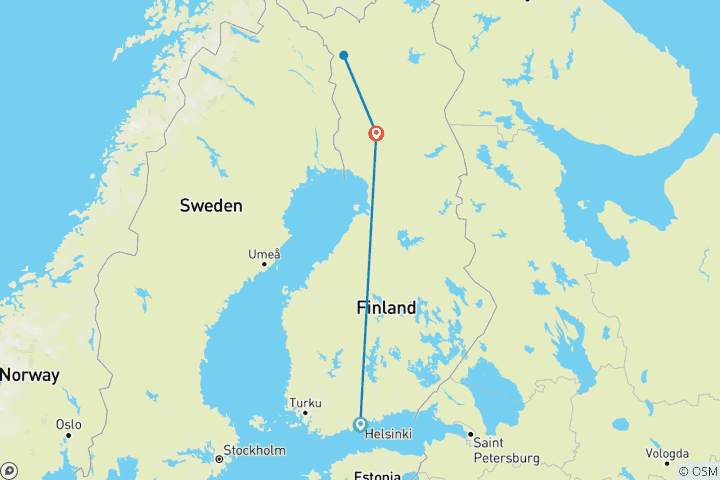 Carte du circuit La Laponie finlandaise en hiver (4 destinations)