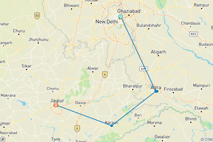 Carte du circuit Geluxe : Inde : Le Triangle d'Or et le Rajasthan rural