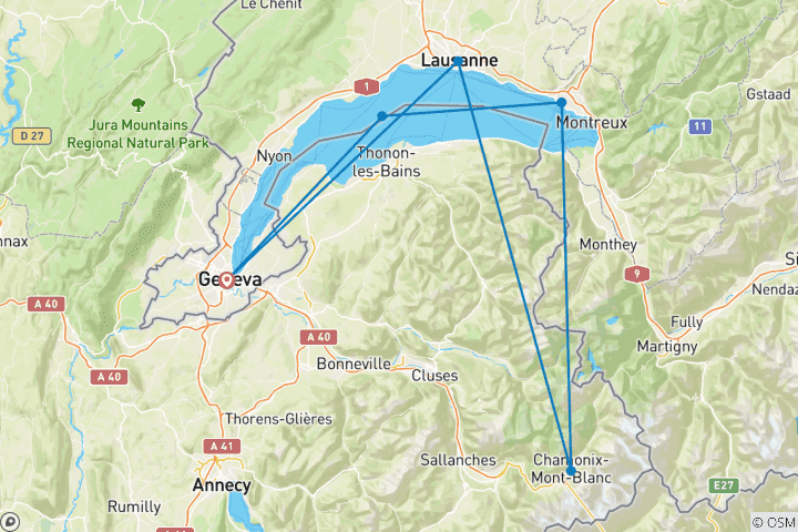 Mapa de Suiza activa: aventuras por el lago Lemán, no solo con niños