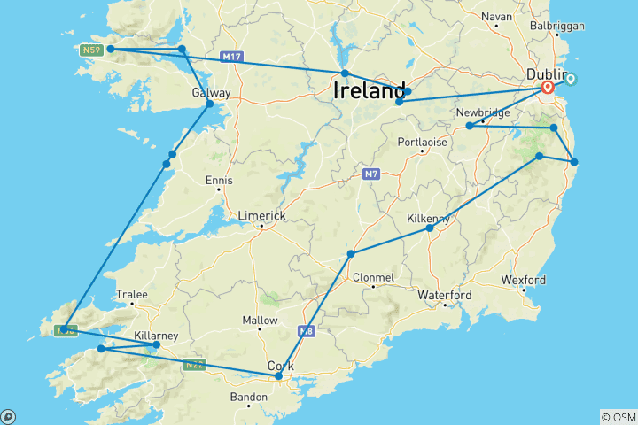 Carte du circuit Road trip à travers l'Irlande 🍀