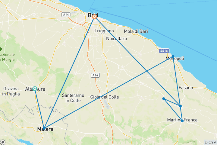 Carte du circuit Les joyaux de la Haute-Apulie