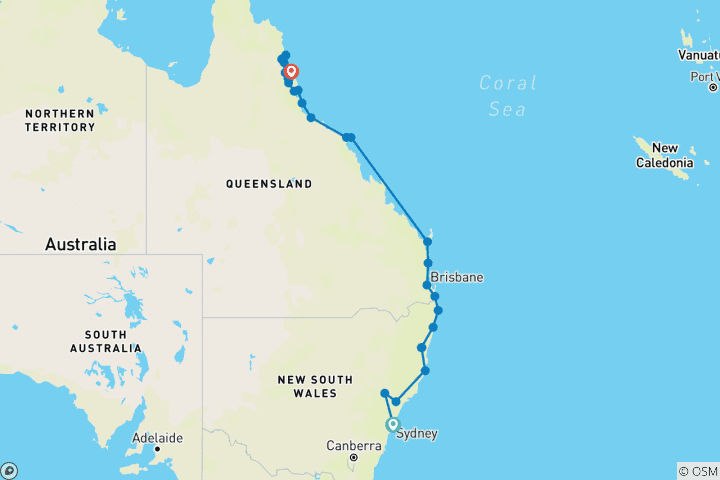 Map of East Coast Australia Adventure (37 destinations)