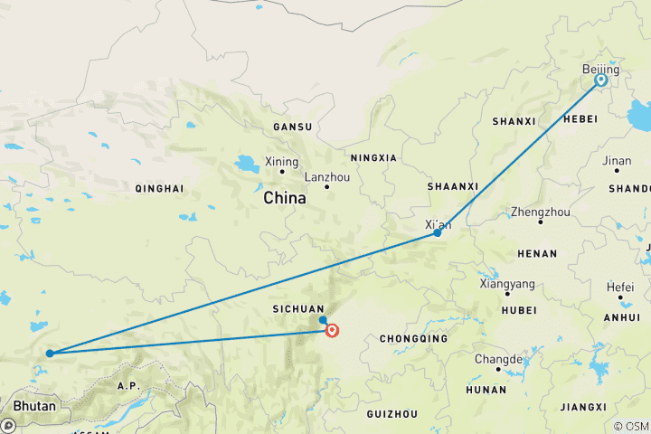 Carte du circuit Geluxe : Chine et Tibet : la Grande Muraille, Lhassa et les guerriers en terre cuite